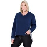Ulla Popken - Sweatshirt - Donkerblauw/Wit - V-hals - Lange Mouwen