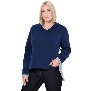 Ulla Popken - Sweatshirt - Donkerblauw/Wit - V-hals - Lange Mouwen