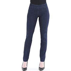 SLIM-SATION Women's Wide Band Regular Length Pull-on Straight Leg Pant with Tummy Control, Denim, 4