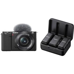 Sony Alpha ZV-E10L | APS-C spiegelloze vlogcamera met verwisselbare lens en 16-50 mm, zwart, 1 verpakking & SONY ECM-W3-2-kanaals draadloos microfoonsysteem