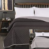 DecoKing Axel 15162 Sprei 200 x 220 cm zwart staal zilver antraciet grijs sprei dubbelzijdig stiksel black silver Axel