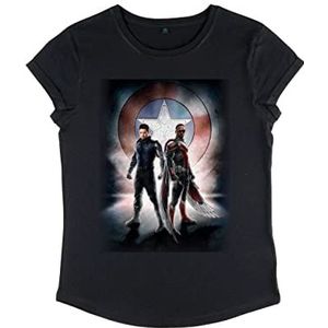 Marvel Dames Falcon and The Winter Soldier-Team Poster Roll Sleeve T-Shirt, Zwart, M, zwart, M