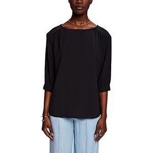 ESPRIT Crêpe blouse met elastische manchetten, zwart, XS