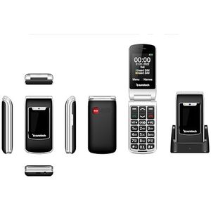 Sunstech CELT23, mobiele telefoon voor senioren, eenvoudige bediening met deksel, grote toetsen, SOS-knop, 6,1 cm (2,4 inch) display, snelle oproep, sterk geluid, FM-radio, 1100 mAh-batterij,