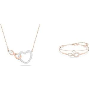 Swarovski Infinity ketting, Oneindigheidssymbool en hart, Wit, Gemengde metaalafwerking & Swarovski Infinity armband, Infinity, Wit, Roségoudkleurige toplaag