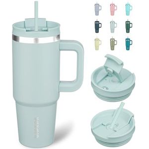 BJPKPK 30oz Tumbler met Handvat Geïsoleerde Tumblers met Deksel en Stro Roestvrij staal Thermische Beker, Blauwe Haze