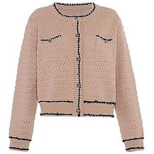 faina Dames Vintage Button Contrast Gebreide Cardigan Sweater Acryl Beige ZWART Maat XL/XXL, beige-zwart, XL