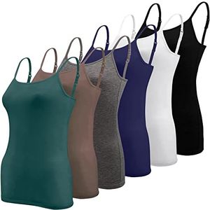 BQTQ 6 stuks basic hemdje verstelbare riem vest top voor vrouwen en meisjes, Zwart, Wit, Donkergrijs, Marine, Bruin, Blauwgroen, S