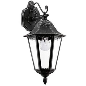 EGLO Navedo Buitenlamp met 1lichtpunt, wandlamp van gegoten aluminium en glas, kleur: zwart, zilver-patina, fitting: E27, IP44