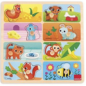 Houten puzzel (8-delig) met dieren en hun favoriete eten