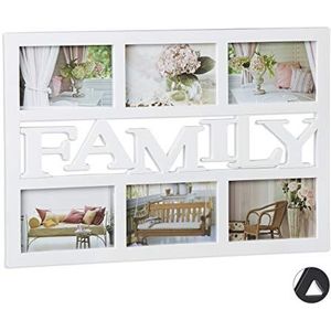 Relaxdays fotolijst Family, voor 6 foto‘s, HxB: 33 x 48 cm, fotogalerij modern, fotocollage zelf maken, wit