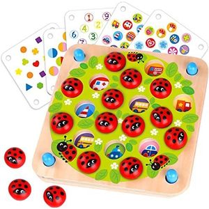 Nene Toys - Memory Spel met Lieveheersbeestjes – Houten Geheugen Spel voor Kinderen 3, 4, 5 Jaar - 10 Patronen - Educatief Speelgoed Stimuleert de Ontwikkeling van Geheugen en Cognitieve Vaardigheden