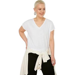 Trendyol Vrouwen Plus Size Relaxed Basic V-hals Knit Plus Size T-Shirt, Wit, 3XL grote maten