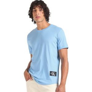 Calvin Klein Jeans Mannen T-shirt met korte mouwen Badge Turn Up Crew Neck, Dusk Blue, XS