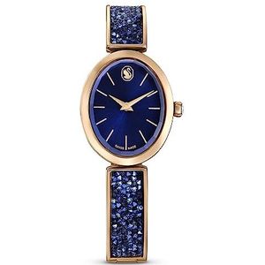 Swarovski Crystal Rock Oval horloge, Swiss Made, Metalen armband, Blauw, Roségoudkleurige afwerking