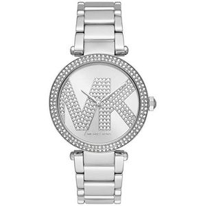 Michael Kors horloge voor dames, uurwerk met drie wijzers, 39 mm zilveren roestvrijstalen kast en band, MK6658