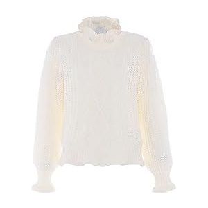 faina Dames ruches gebreide Fried Dough Twists pullover met ronde hals WOLWIT maat M/L, wolwit, M