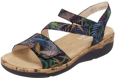 Remonte - Sleehaksandaaltjes - Zwart Multicolor - Klittenbandsluiting - Zachte Binnenzool