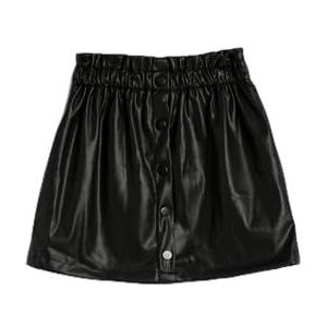 Koton Girls's Mini Faux Leather Elastische Tailleband Knoop Detail Rok, zwart (999), 7-8 Jaar
