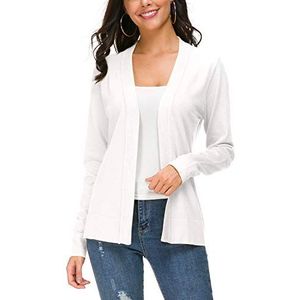 Urban CoCo Gebreid damesvest met lange mouwen en open voorkant, Kleur: wit., XL