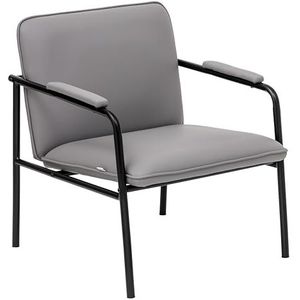 Baroni Home Fauteuil van kunstleer met ijzeren frame, vintage design, relaxstoel voor woonkamer, slaapkamer, kantoor, 78 x 59 x 64 cm, grijs