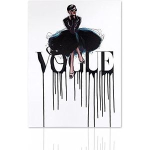 Moderne kunstdruk, klaar om op te hangen, met houten lijst, handgemaakt – canvas glamour Vogue dames, modeillustratie, meerkleurig, Declea Home Decor