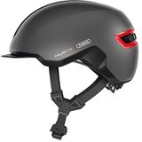 ABUS Urban-helm HUD-Y - magnetisch, oplaadbaar LED-achterlicht & magneetsluiting - coole fietshelm voor dagelijks gebruik - voor mannen en vrouwen - rood, maat S