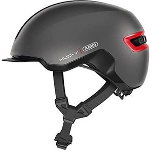 ABUS Urban-helm HUD-Y - magnetisch, oplaadbaar LED-achterlicht & magneetsluiting - coole fietshelm voor dagelijks gebruik - voor mannen en vrouwen - rood, maat S