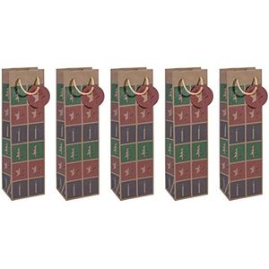SIGEL GT045/5 flessengeschenkzakjes van kraftpapier, set van 5, 35 x 10 cm, groen, rood, paars, Kerstmis