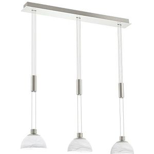 EGLO Montefio Led-hanglamp, 3 lichtpunten, in hoogte verstelbaar, hanglamp van roestvrij staal in zilver en albastglas in wit, led-eettafellamp, warmwit