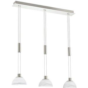EGLO Montefio Led-hanglamp, 3 lichtpunten, in hoogte verstelbaar, moderne hanglamp van roestvrij staal in mat nikkel en albastglas in wit, led-eettafe