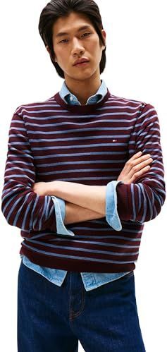 Tommy Hilfiger - ESSENTIAL COTTON CREW NECK - Trui - Deep burgundy/Petrol blue