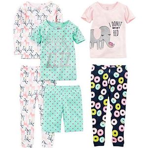 Simple Joys by Carter's 6-delige katoenen pyjamaset voor meisjes, knusse pasvorm, Groene stippen/Navy Donut/Roze Olifant/Witte Zebra, 8
