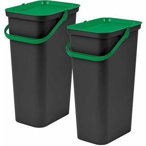 Set van 2 vuilnisemmers 'MODA' 40 l met groene en zwarte handgreep
