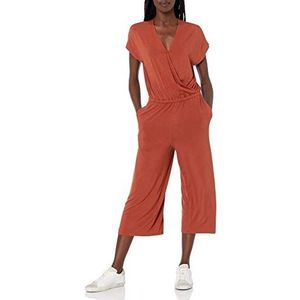 Amazon Essentials Surplice Cropped jumpsuit met wijde pijpen voor dames, Klei, XL