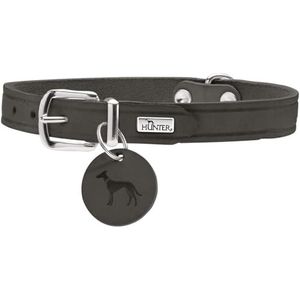 HUNTER Aalborg Hondenhalsband, kleur: steengrijs, robuust en duurzaam leer, sterke vet, ideaal voor hondensport en dagelijks gebruik, met leren hanger, made in Germany, maat: 32