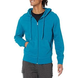 Amazon Essentials Men's Lichtgewicht sweatshirt met capuchon van Franse badstof met volledige ritssluiting, Blauwgroen Blauw, S