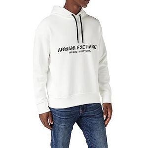 Armani Exchange Heren Cotton Frenc Terry Utility Logo Drop Shoulder Pullover Hoodie Hooded Sweatshirt, wit, XS