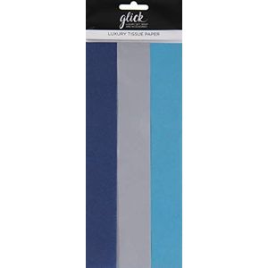 Glick Luxe zakpapier, grote vellen (x6), perfect voor cadeauverpakking, multipack (x2) reflex blauw (x2) zilver (x2) turkoois, 750x 500 mm