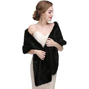 CanB Grote 1920 nepbont sjaal voor dames, bruids- en bruiloftsbontwikkelingen en bolero, kunstnerts schouderophaling voor vrouwen en meisjes, Zwart, 61 inches*12 inches