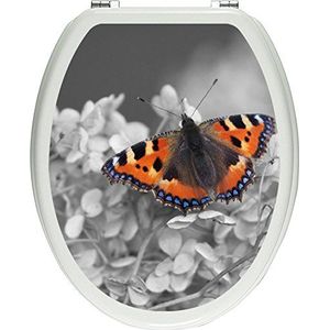 Pixxprint betoverende vlinder bloemen zwart/wit als toiletdeksel stickers, WC, WC-deksel afmetingen: 32x40 cm, glanzend materiaal toiletdekselstickers, vinyl, kleurrijk, 40 x 32 x 0,02 cm