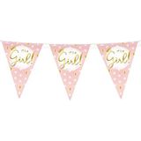 PD-Party 7031029 Feest Bunting | Elegant - It's a Girl, Roze/Goud, Folie, Dubbelzijdig, Driehoekig, Feest Decoraties Vlaggen, 1000cm Lengte x 30cm Breedte x 0.1cm Hoogte