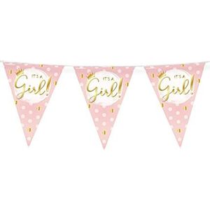 PD-Party 7031029 Feest Bunting | Elegant - It's a Girl, Roze/Goud, Folie, Dubbelzijdig, Driehoekig, Feest Decoraties Vlaggen, 1000cm Lengte x 30cm Breedte x 0.1cm Hoogte