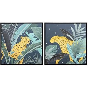 Set met 2 afbeeldingen van zeefdruk-tijger, met lijst, 60 x 4 x 60 cm