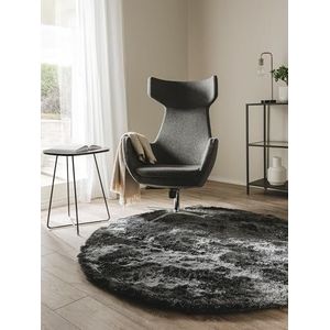 Benuta Tapijten: Shaggy hoogpolige tapijten Whisper Anthracite ø 200 cm rond - vrij van schadelijke stoffen - 100% polyester - Uni - Handgetuft - Living Room