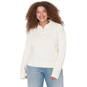 Trendyol Dames polo hals effen normale plus size trui sweatshirt, ecru, XL, Ecru, XL