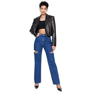 Trendyol Dames hoge taille wijde pijpen jeans, blauw,34, Blauw, 60