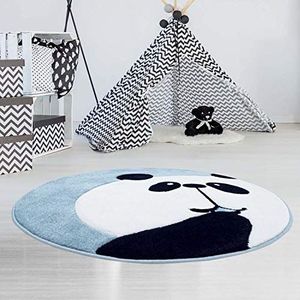 carpet city Kindertapijt, laagpolig, Bueno, panda-beer in blauw met contoursnit voor kinderkamer; afmetingen: 160x160 cm rond