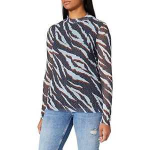 Taifun Damesshirt van mesh met tijgerprint, lange mouwen, T-shirt, lange mouwen, ronde hals, dierenprint, Obsidiaan patroon, 40