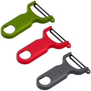 KUHN RIKON Peeler 3-delige set, groen, grijs en rood, roestvrijstalen lemmet, polypropyleen, 3-delig